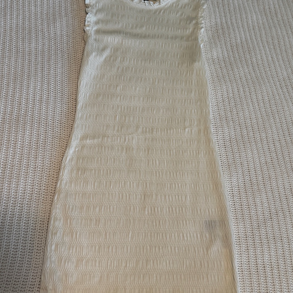 Divided White Sheath Mini Dress Sleeveless Crew Neck